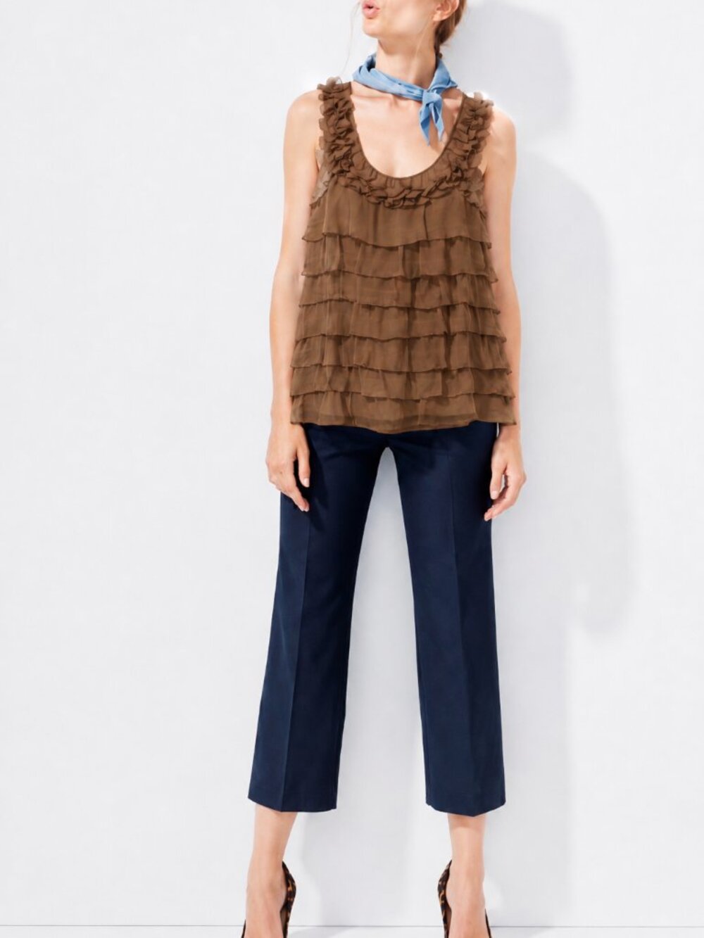 Silk Ruffle Tank with Petal Embellishments (1215)